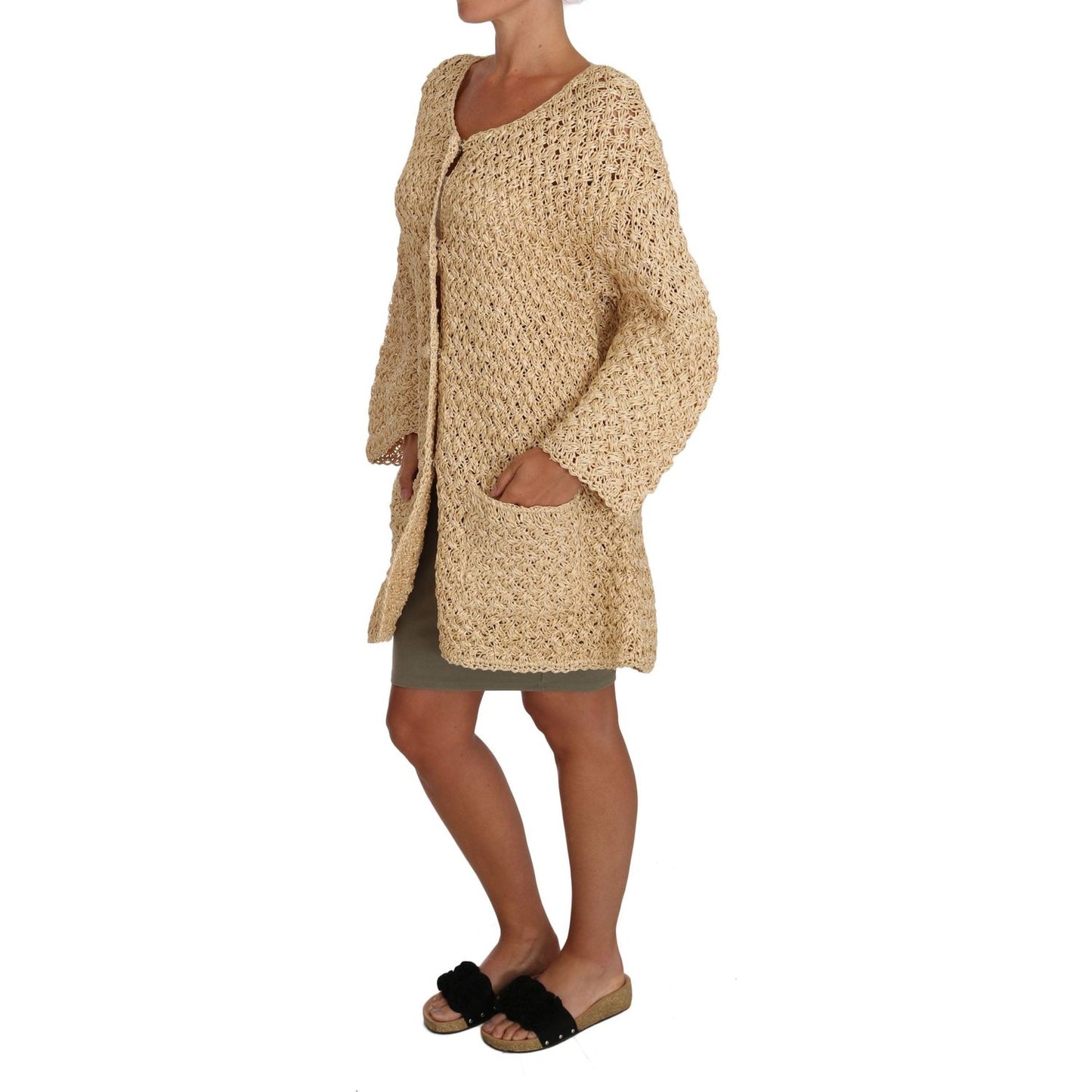 Dolce & Gabbana Chic Beige Crochet Knitted Raffia Cardigan Dolce & Gabbana Rosy Brown