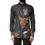 Dolce & Gabbana Black Royal Pet Portrait GOLD Dress Shirt
