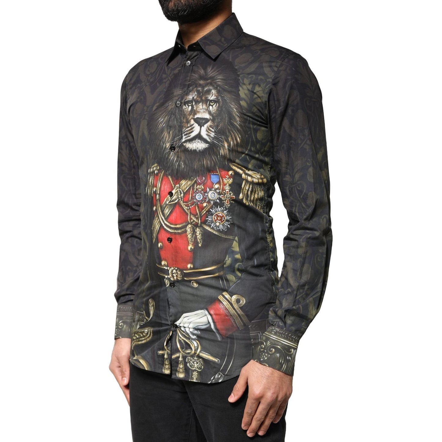 Dolce & Gabbana Black Royal Pet Portrait GOLD Dress Shirt