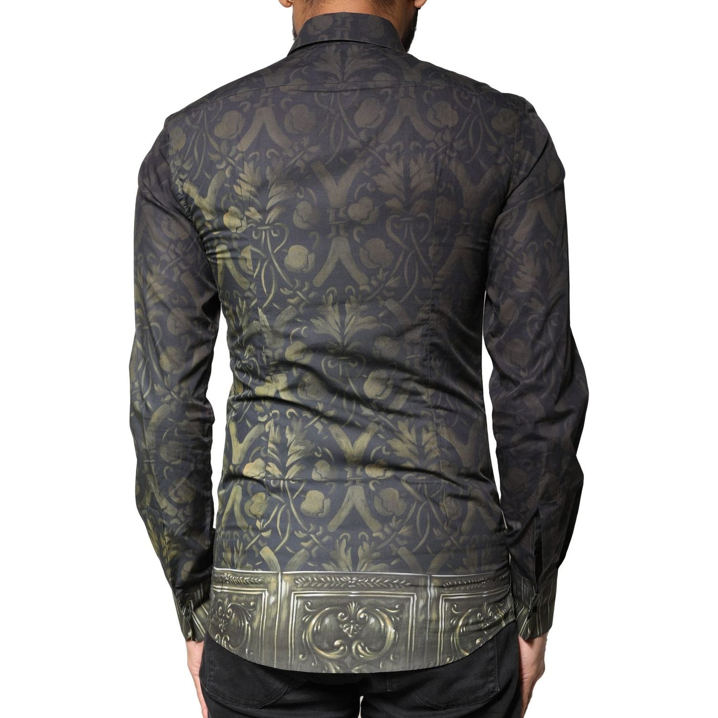 Dolce & Gabbana Black Royal Pet Portrait GOLD Dress Shirt