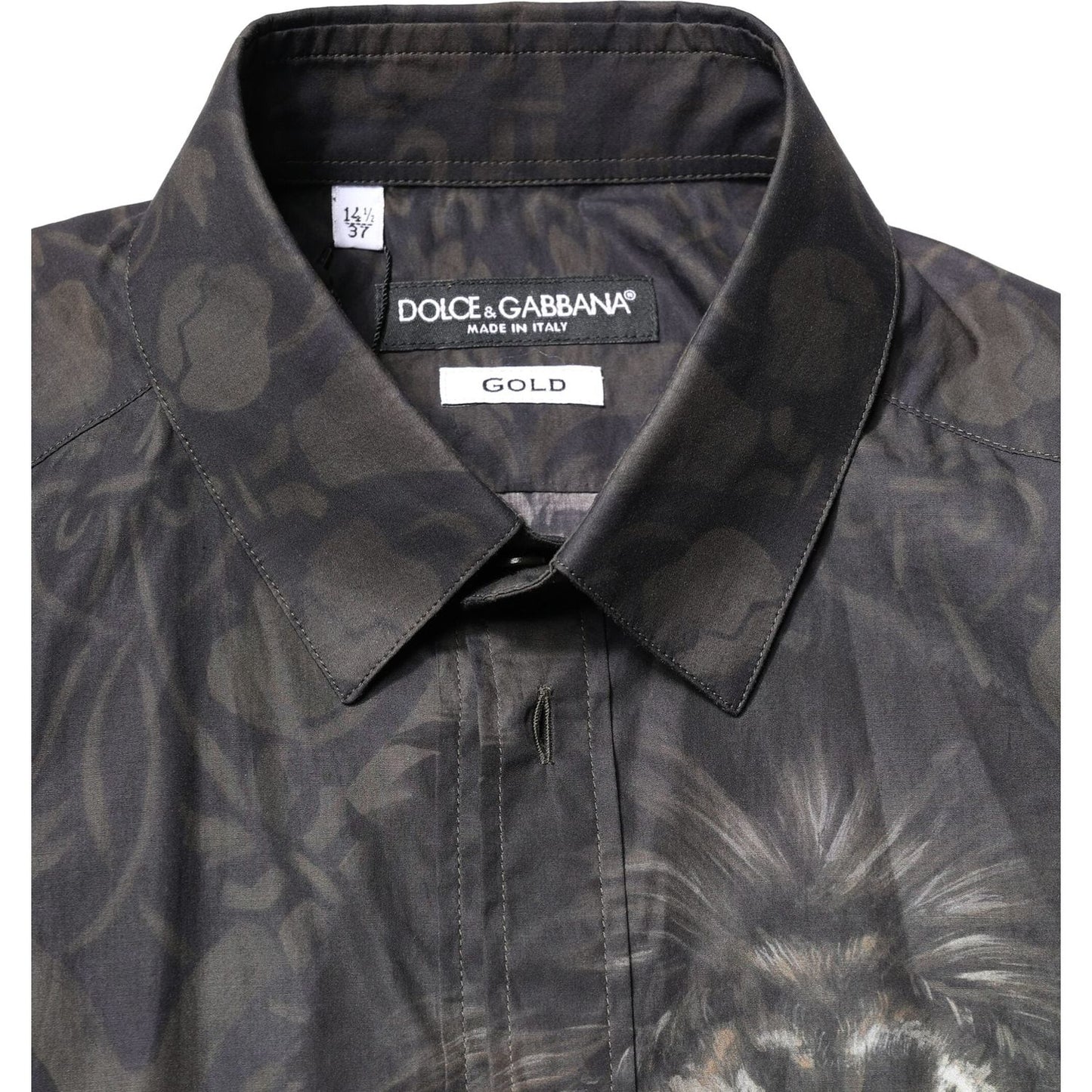 Dolce & Gabbana Black Royal Pet Portrait GOLD Dress Shirt