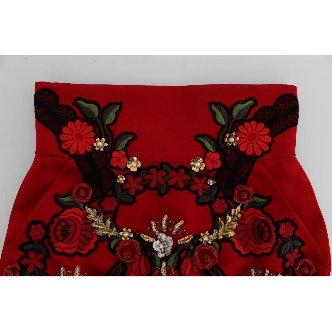 Dolce & Gabbana Ravishing Red Silk Embroidered Shorts Dolce & Gabbana Dark Red