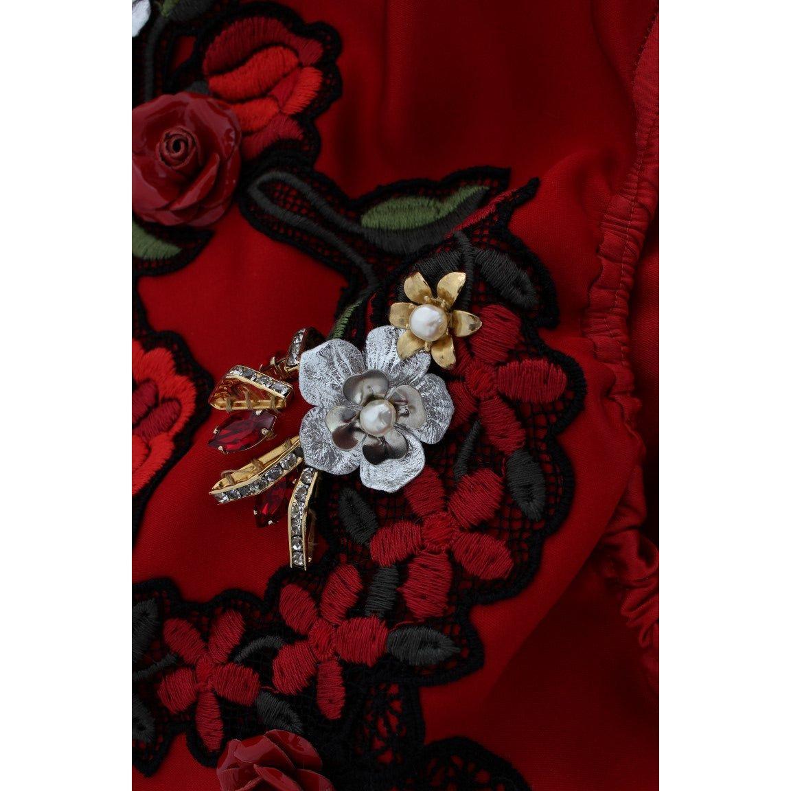 Dolce & Gabbana Ravishing Red Silk Embroidered Shorts Dolce & Gabbana Black