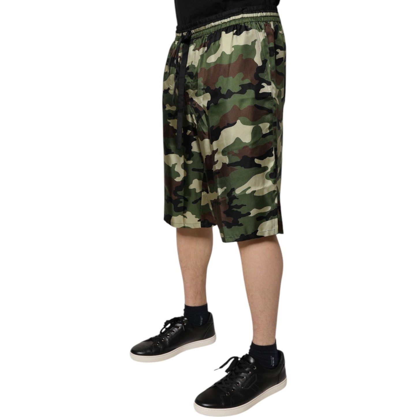 Dolce & Gabbana Multicolor Camouflage Silk Mid Waist Bermuda Shorts
