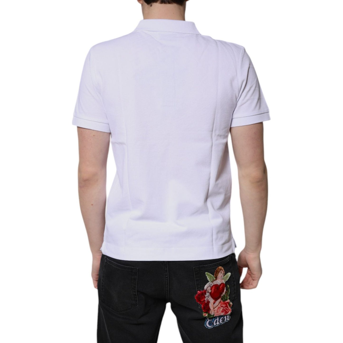 Dolce & Gabbana White Cotton Crown Collared Men Polo T-shirt Dolce & Gabbana Light Gray