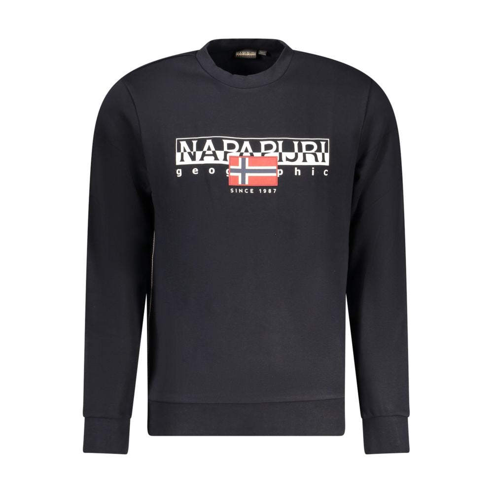 Napapijri black cotton crew neck sweatshirt with long sleeves and logo print. Regular fit, comfortable style.