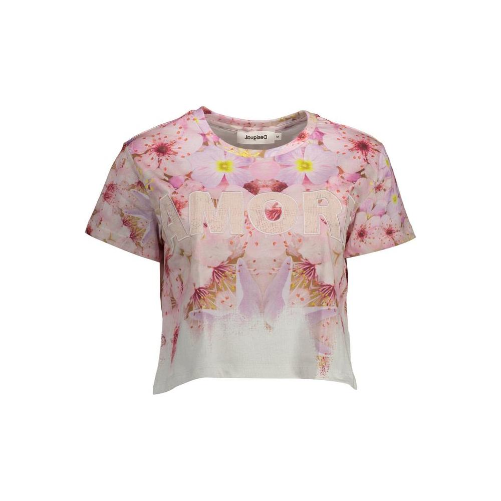 Desigual Pink Cotton Women Top Desigual Gray