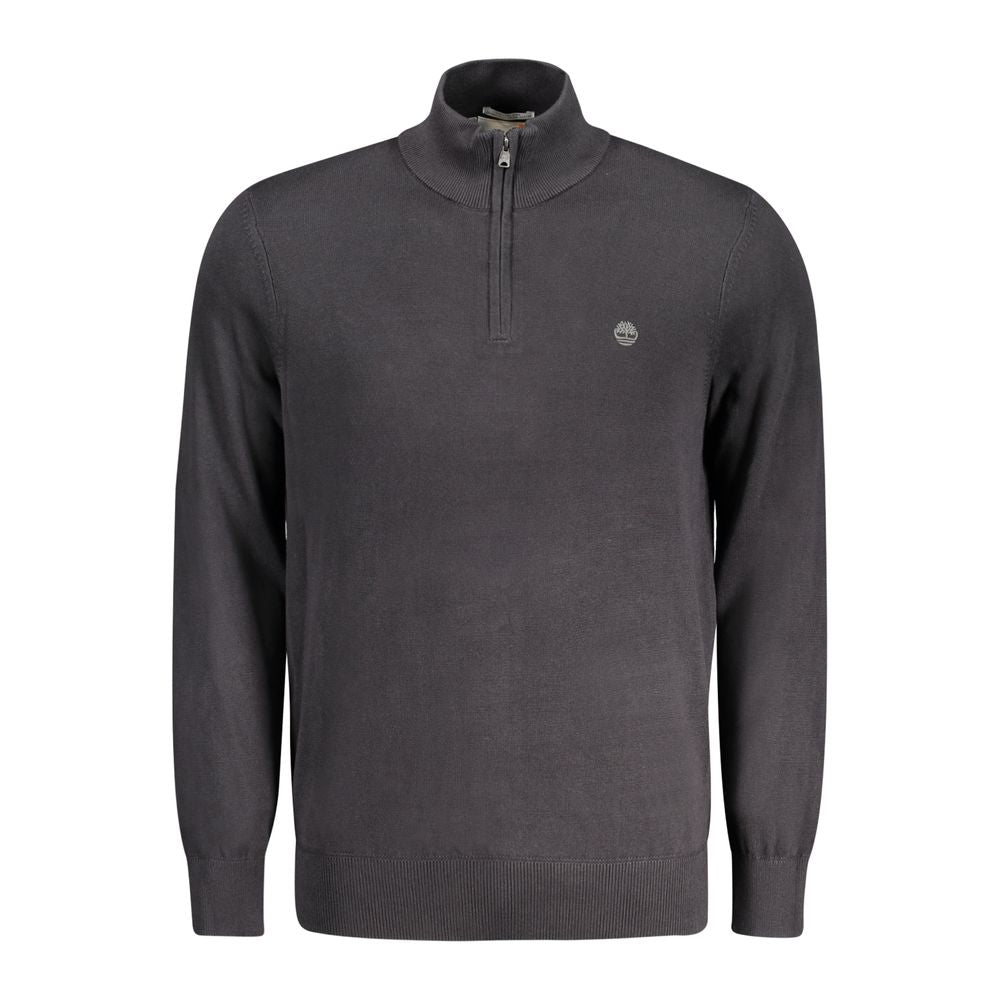 Timberland black men’s half-zip sweater in organic cotton with embroidered logo, perfect for casual style and colder days.