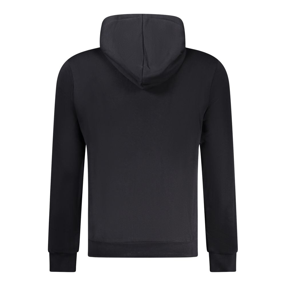 Back view of Napapijri black cotton hooded sweatshirt with regular fit, central pocket, contrasting details, and logo print.