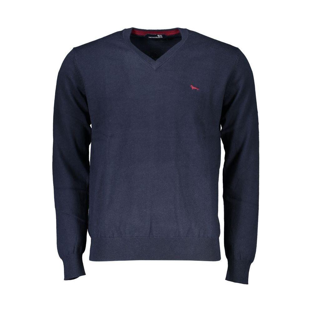 Harmont & Blaine V-Neck Embroidered Blue Sweater Harmont & Blaine Dark Slate Gray