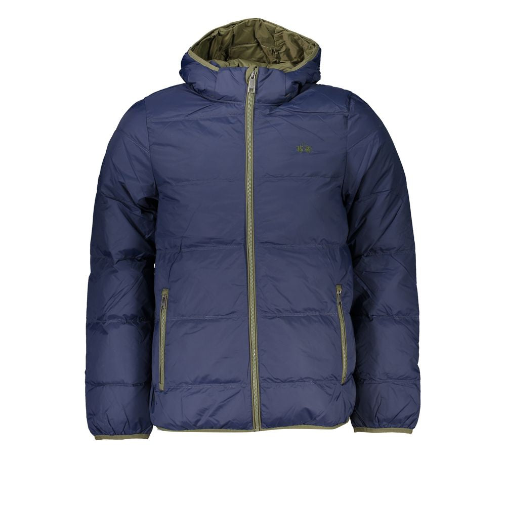La Martina Chic Blue Lightweight Hooded Jacket with zip front and four pockets, perfect for transitional weather.