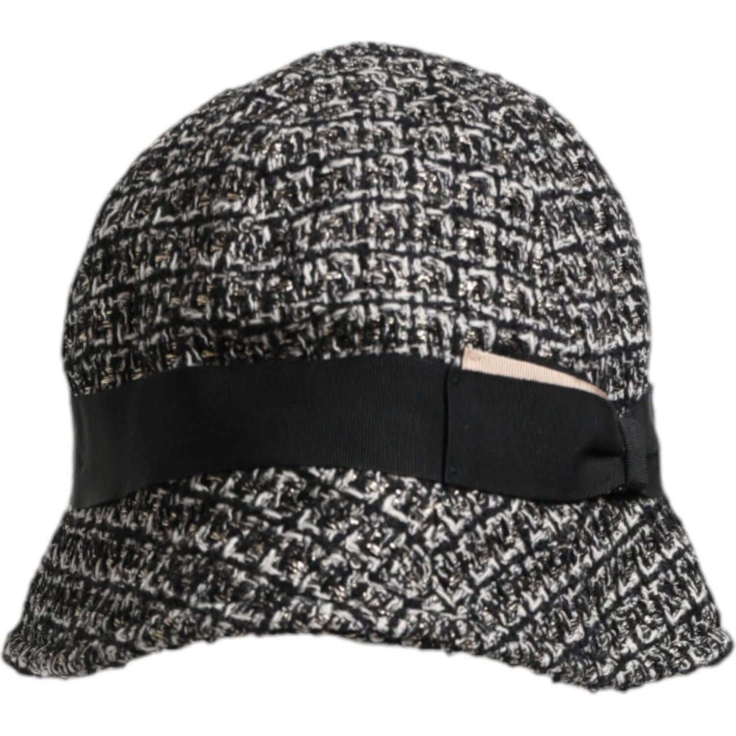 Dolce & Gabbana women's black and white bucket hat made of cotton blend with acrylic and wool, featuring logo detail.
