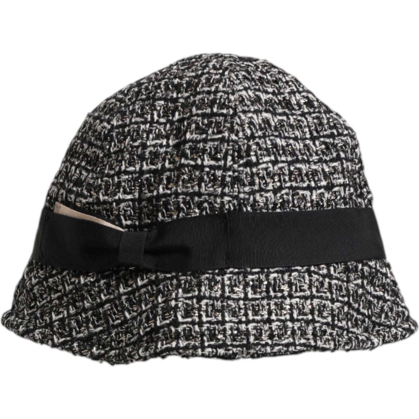 Dolce & Gabbana black cotton blend bucket hat with a black ribbon, featuring logo details, made in Italy for women's fashion.