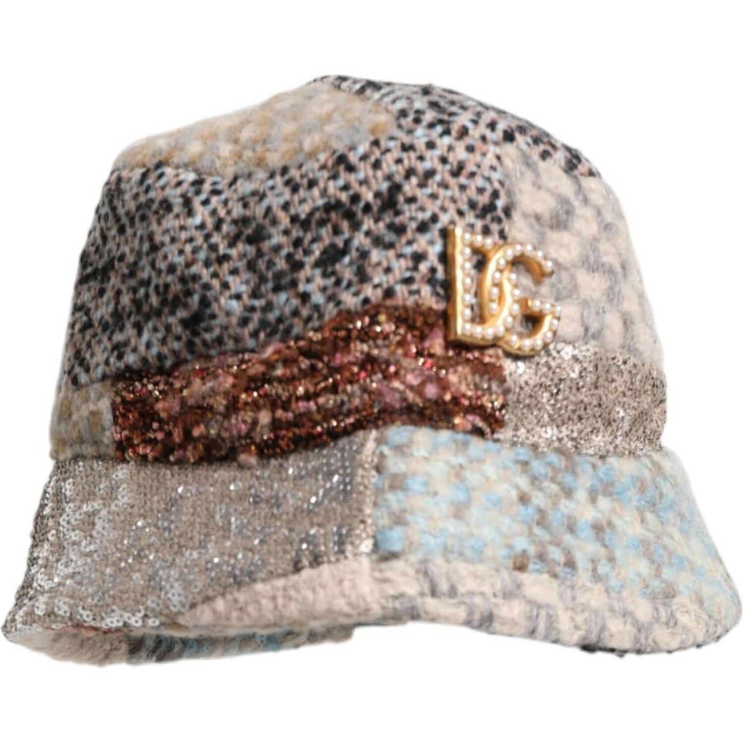 Dolce & Gabbana multicolor patchwork embellished women's bucket hat with logo detail, made in Italy.