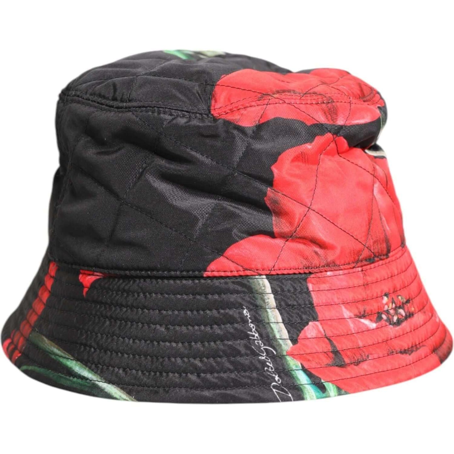 Dolce & Gabbana multicolor DG plaque wide brim bucket hat with floral design, made from 100% polyester, featuring logo details.