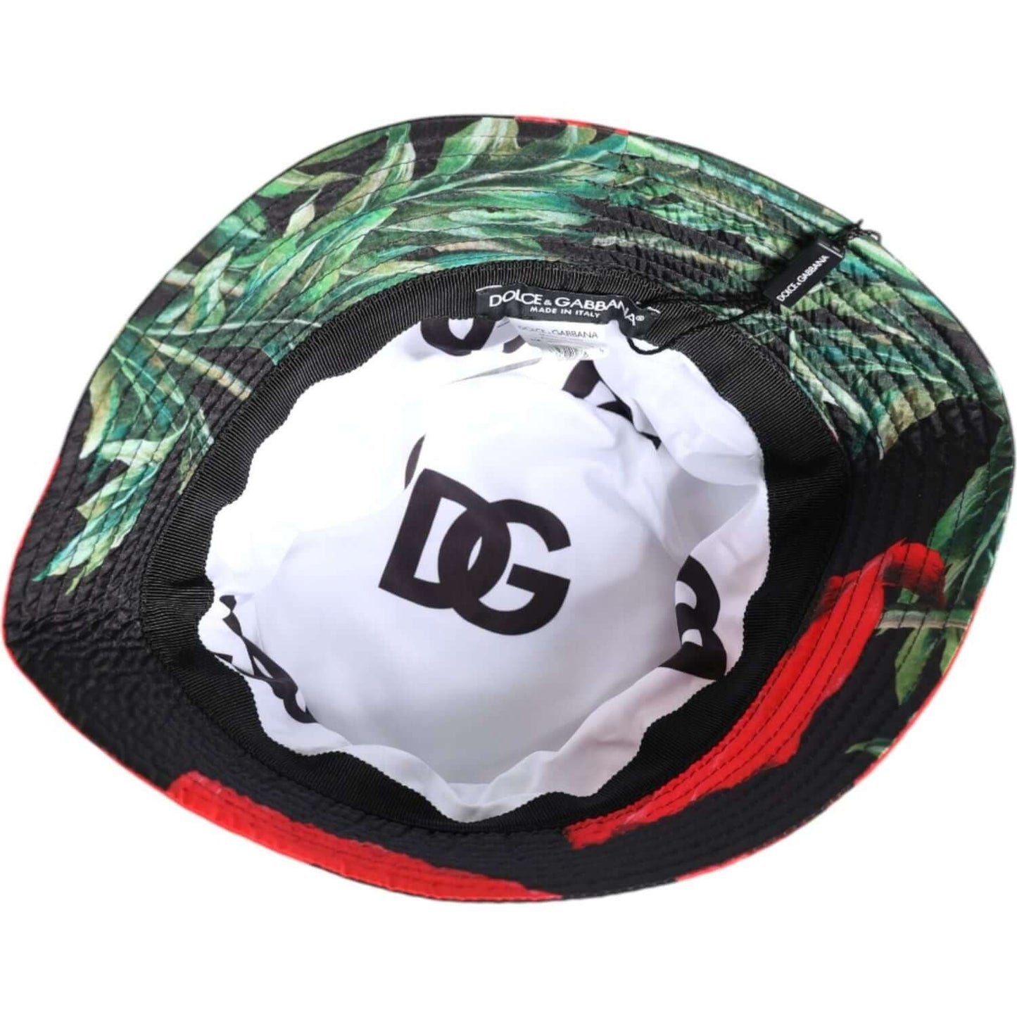 Dolce & Gabbana multicolor bucket hat with DG logo, 100% polyester, wide brim, Italian made, new with tags.