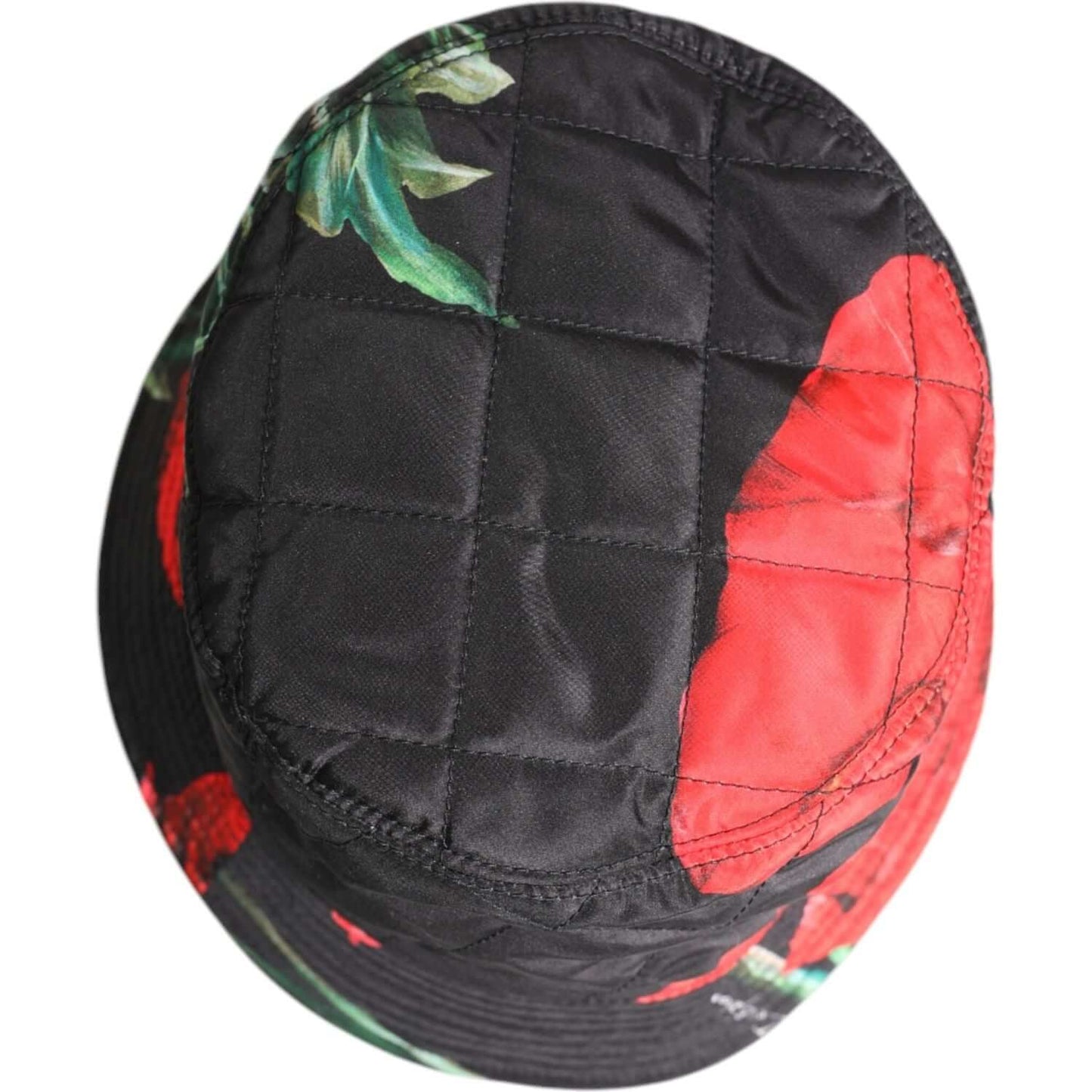 Dolce & Gabbana multicolor bucket hat with DG plaque, women's wide brim, floral pattern, 100% polyester, made in Italy.