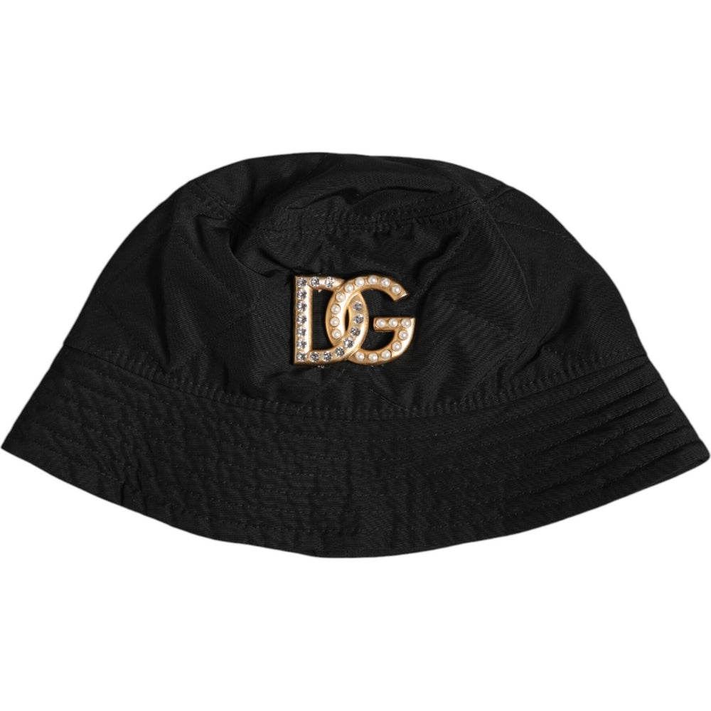 Dolce & Gabbana Dolce & Gabbana Black DG Crystal Polyester Wide Brim Bucket Hat HAT9819-57 1728,57 cm|S,67345645728,Accessories,Black,Dolce & Gabbana,Hat - Women - Accessories,Materials: 100% Polyester,New with tags,Women,Women - Accessories