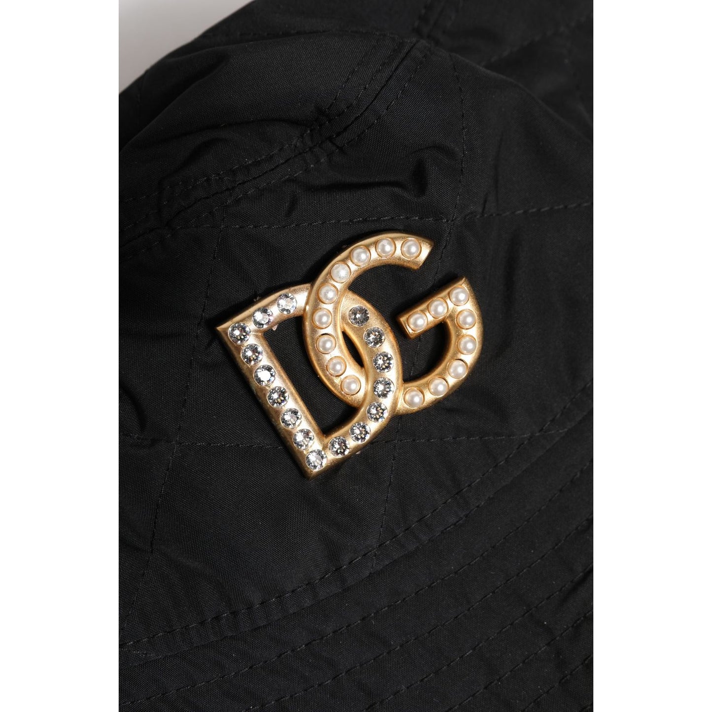 Dolce & Gabbana Dolce & Gabbana Black DG Crystal Polyester Wide Brim Bucket Hat HAT9819-57 1728,57 cm|S,67345645728,Accessories,Black,Dolce & Gabbana,Hat - Women - Accessories,Materials: 100% Polyester,New with tags,Women,Women - Accessories