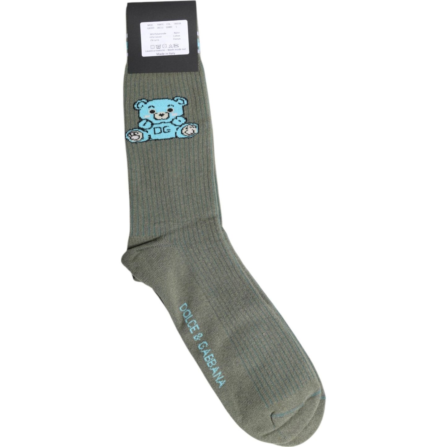 Dolce & Gabbana Dolce & Gabbana Gray Cotton DG Bear Mid Calf Socks SCS2195-L 1728,67345645728,Accessories,Dolce & Gabbana,Gray,L,Material: 61% Cotton 38% Nylon 1% Elastane,Men,Men - Accessories,New with tags,Socks - Men - Accessories
