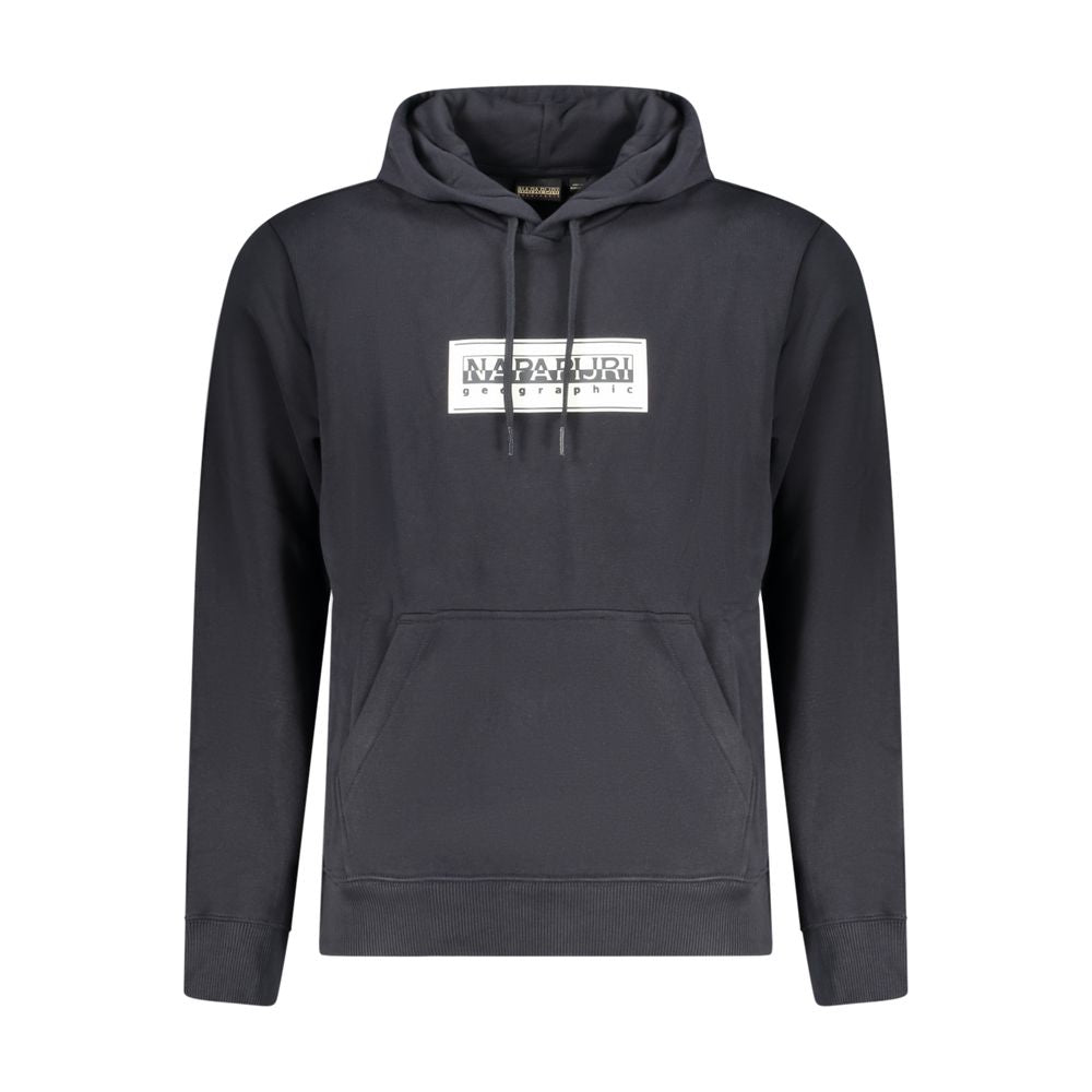 Napapijri Black Cotton Sweater with Long Sleeves, Relaxed Fit, Hoodie Style, Central Pocket, and Logo Print.