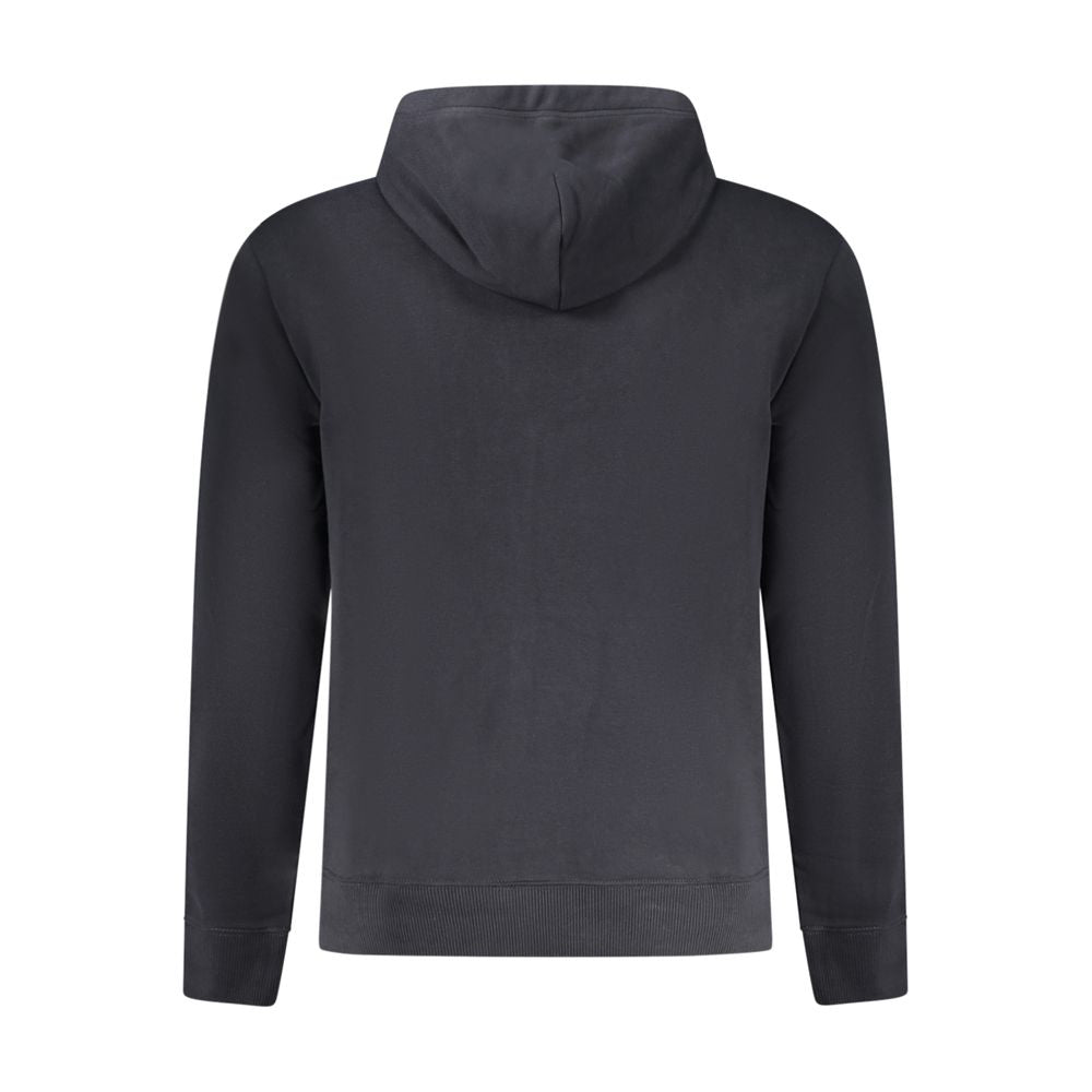 Napapijri black cotton sweater, long sleeve hoodie with relaxed fit, featuring a central pocket and logo print on the back view