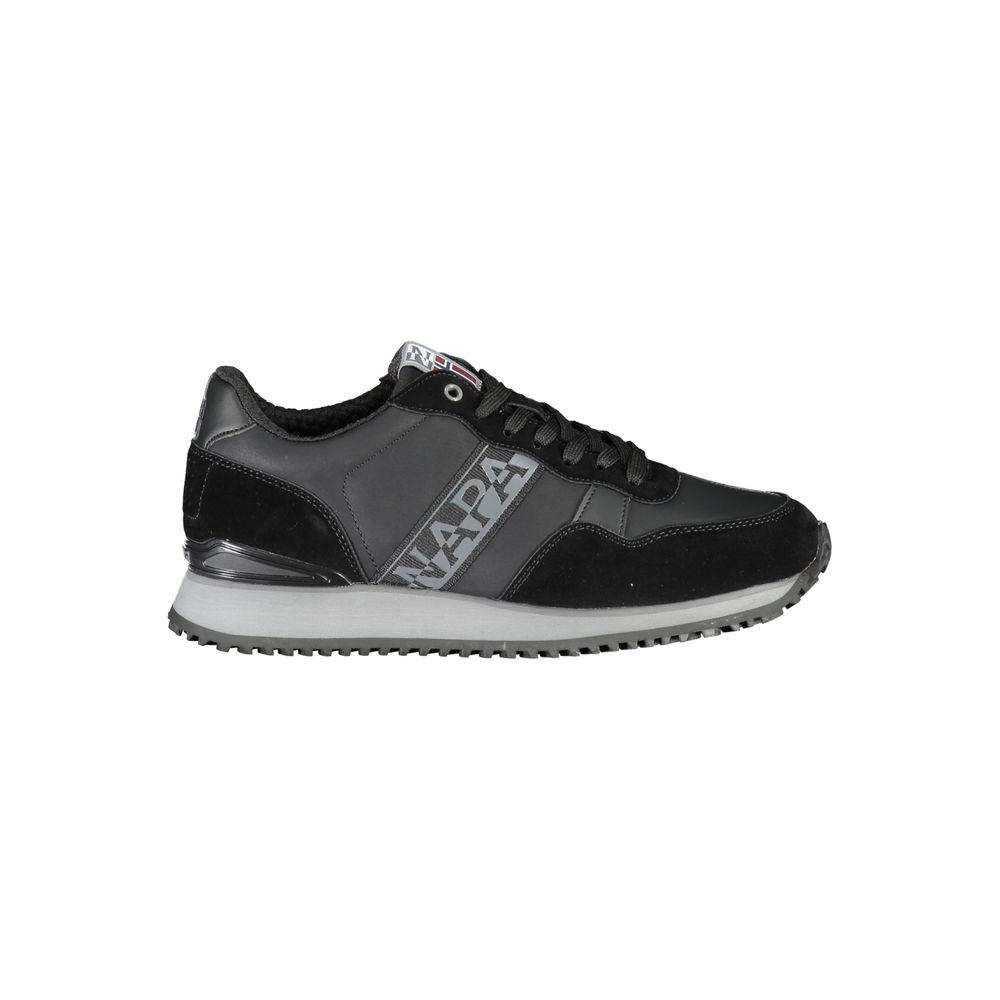 Napapijri sleek black sneakers with contrast laces and bold logo, perfect for casual wear. Material: 50% Polyester, 50% Polyethylene.