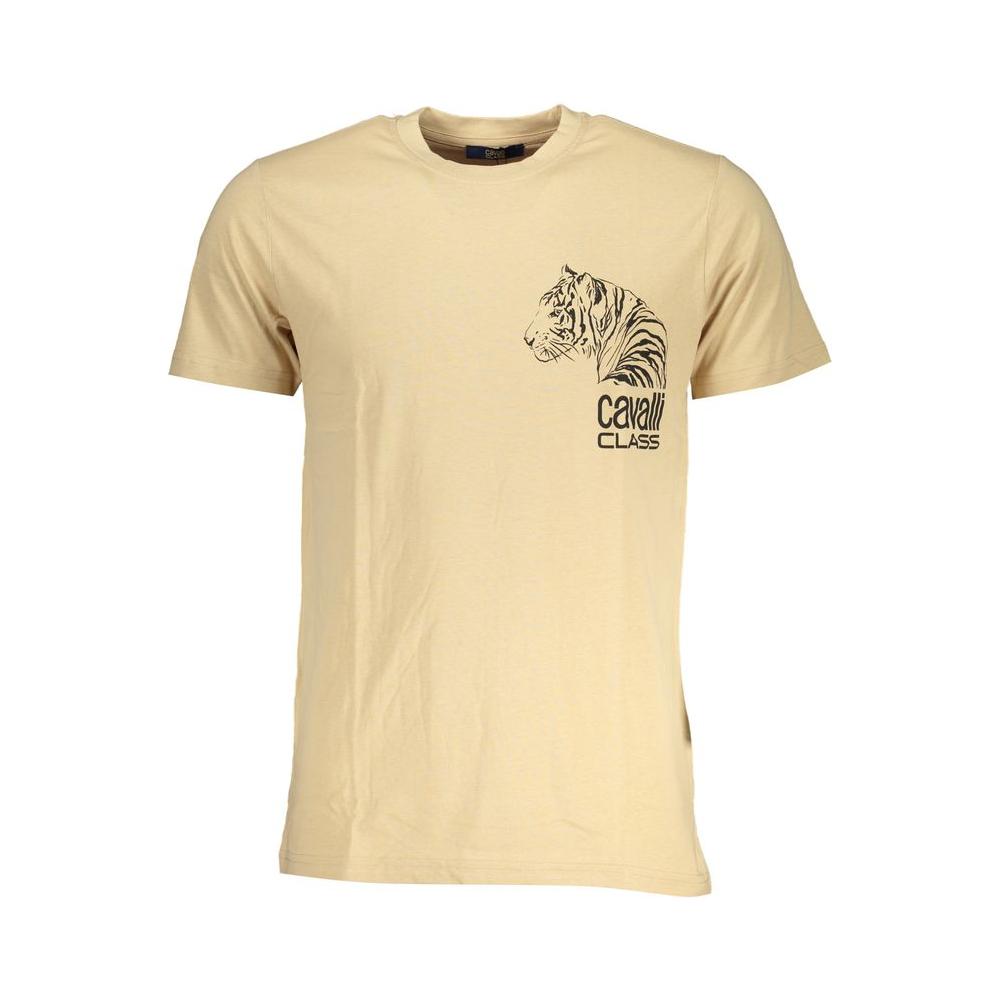 Cavalli Class Beige Cotton T-Shirt Cavalli Class Wheat