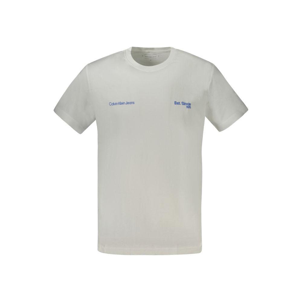 Calvin Klein white cotton men's T-shirt with crew neck and iconic logo, perfect for casual or evening wear.