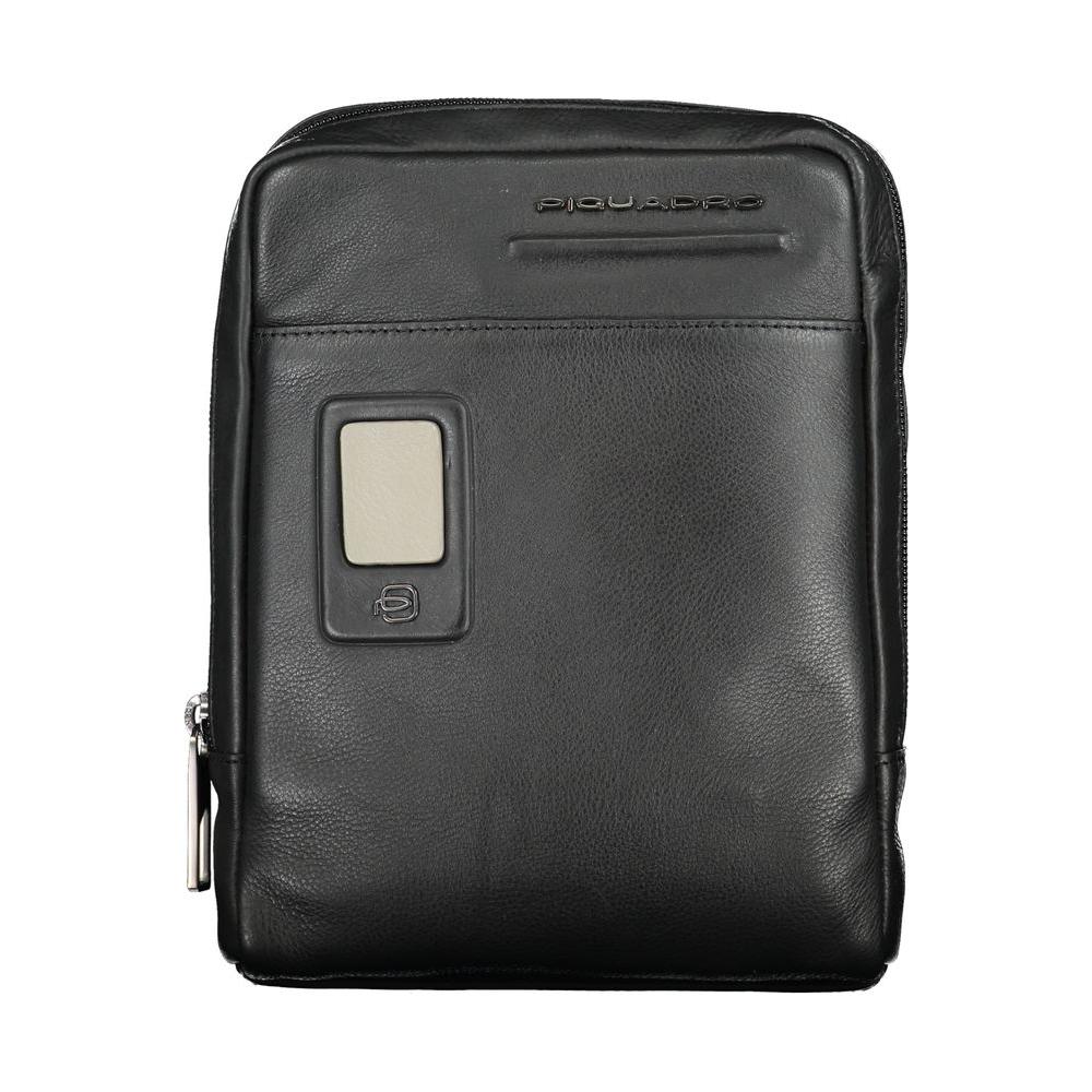 Piquadro Elegant Black Leather Shoulder Bag Piquadro Dark Slate Gray