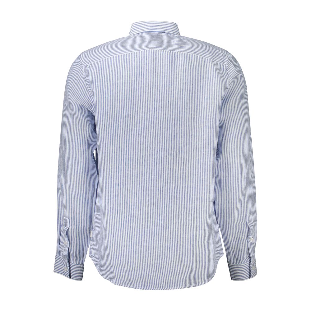 Guess Jeans Blue Linen Men Shirt Guess Jeans Light Steel Blue