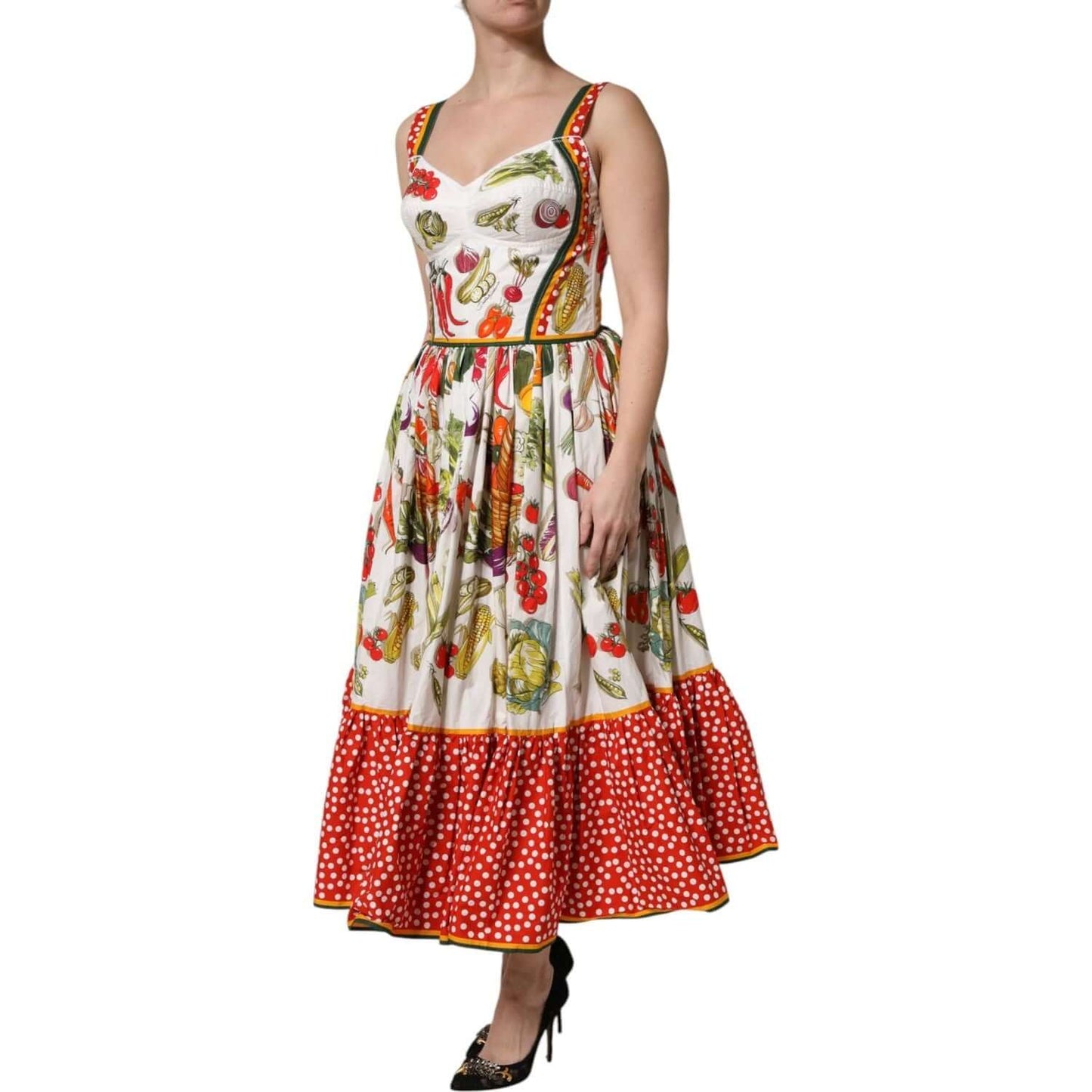Dolce & Gabbana White Vegetables Sleeveless A-line Midi Dress