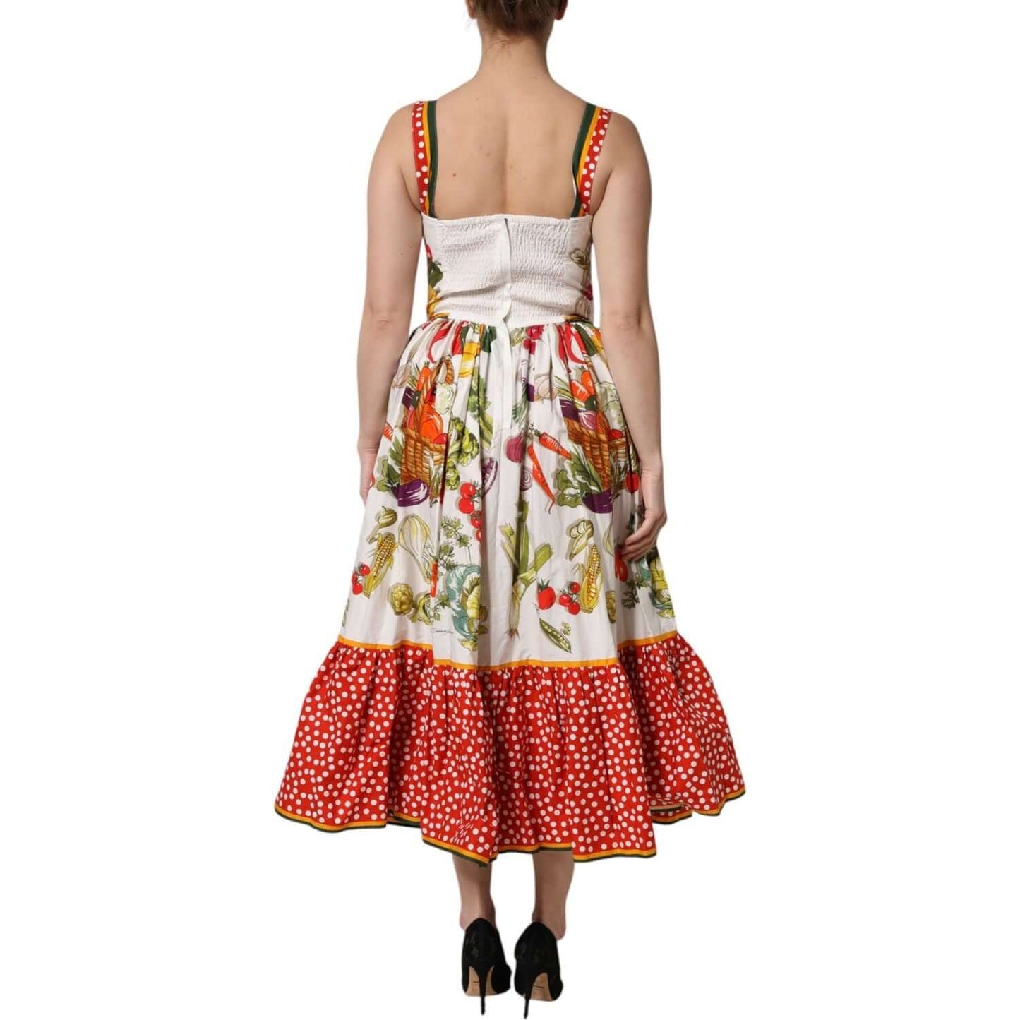 Dolce & Gabbana White Vegetables Sleeveless A-line Midi Dress