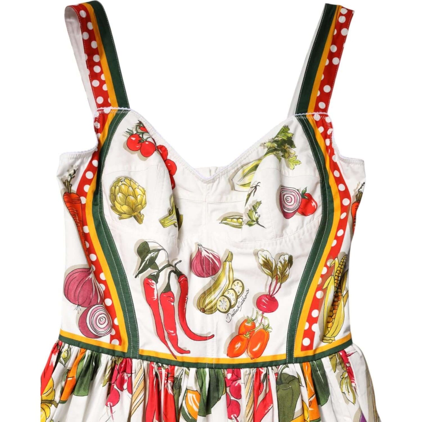 Dolce & Gabbana White Vegetables Sleeveless A-line Midi Dress