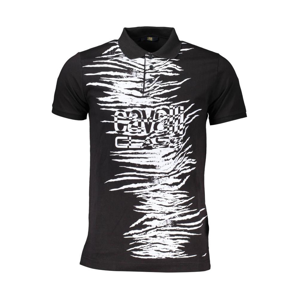 Cavalli Class Black Cotton Men Polo Shirt Cavalli Class Dark Slate Gray