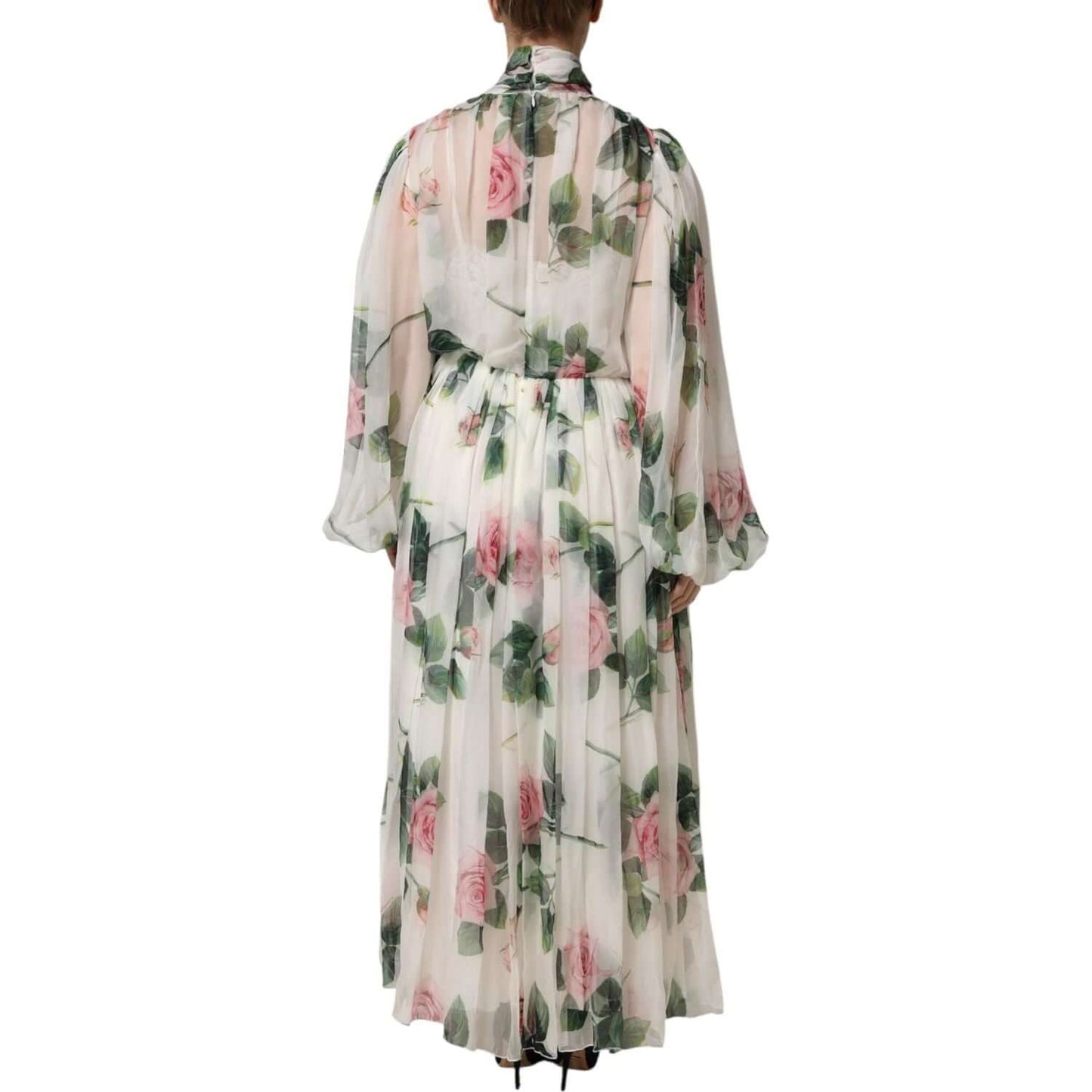 Dolce & Gabbana White Floral Roses Maxi Long Gown Dress
