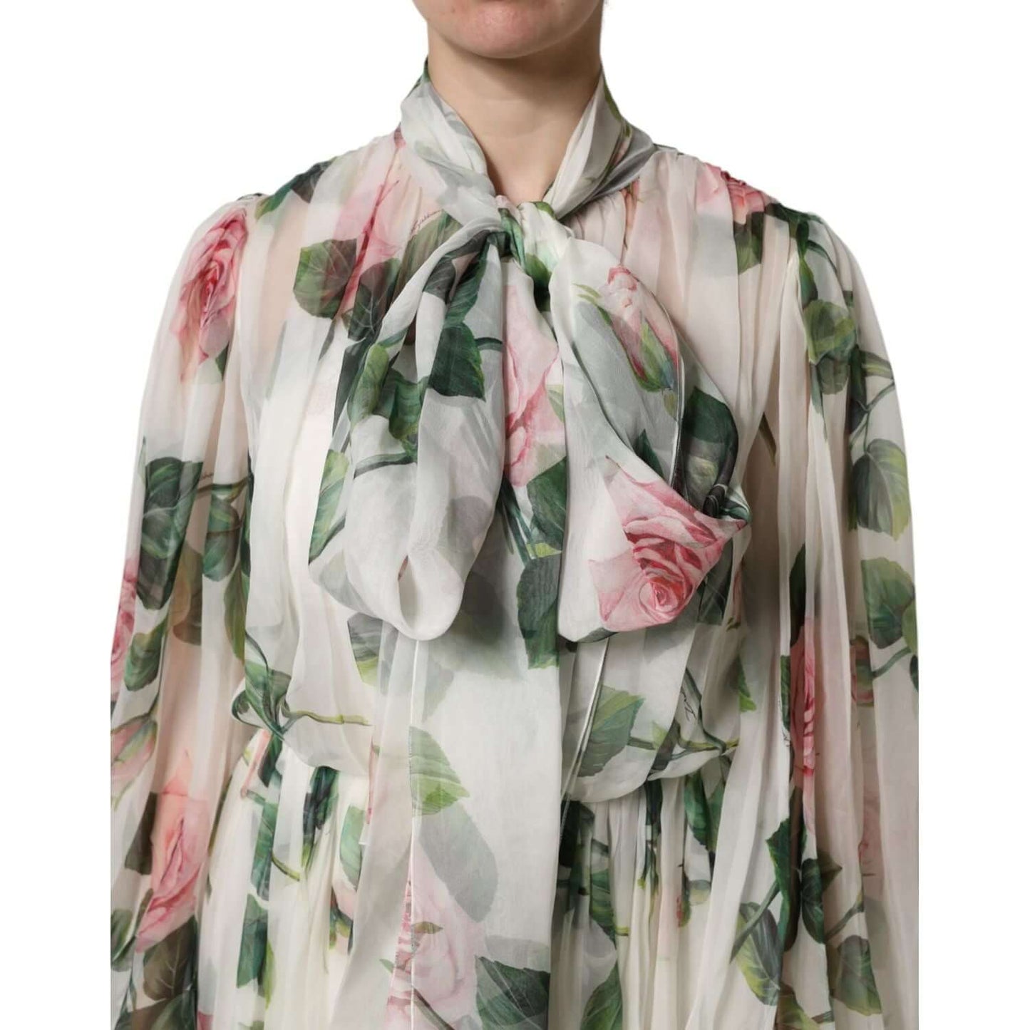 Dolce & Gabbana White Floral Roses Maxi Long Gown Dress