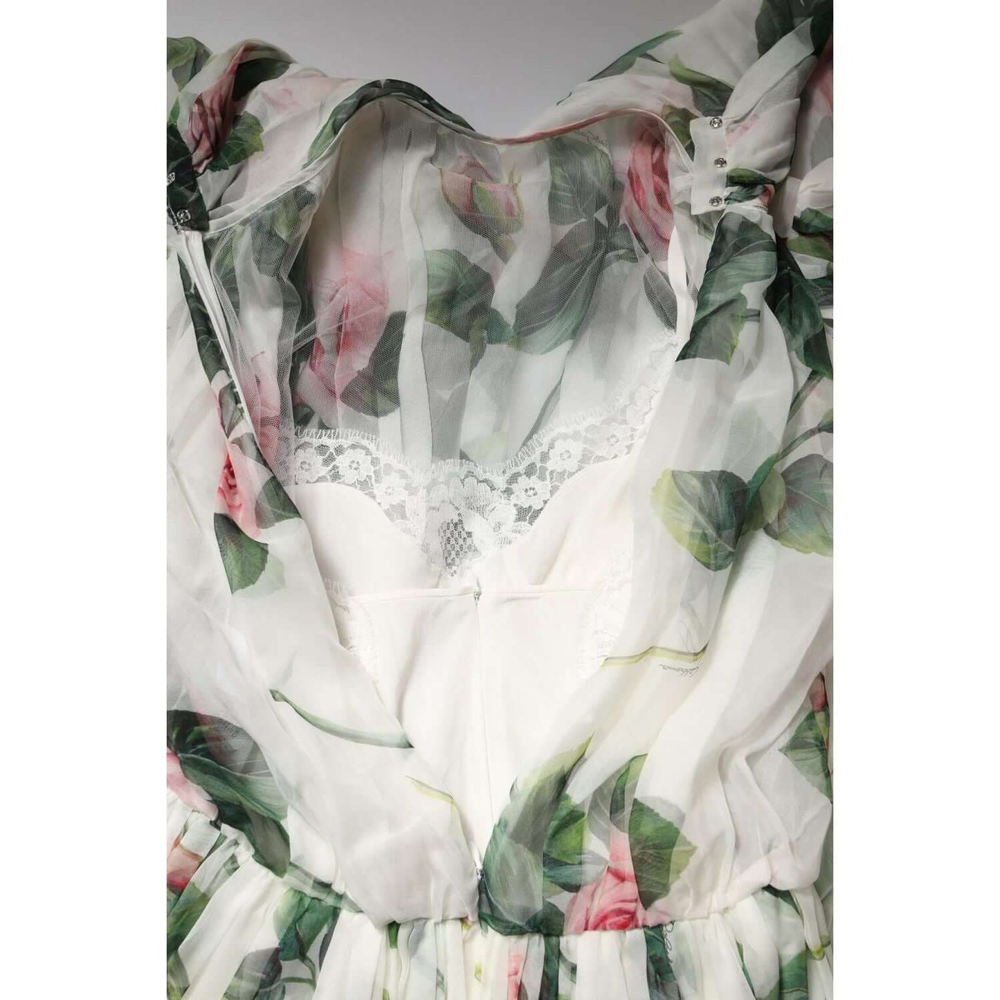 Dolce & Gabbana White Floral Roses Maxi Long Gown Dress