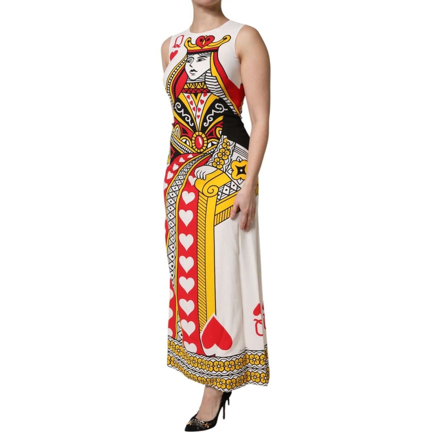 Dolce & Gabbana White Queen Of Hearts Sleeveless Maxi Dress