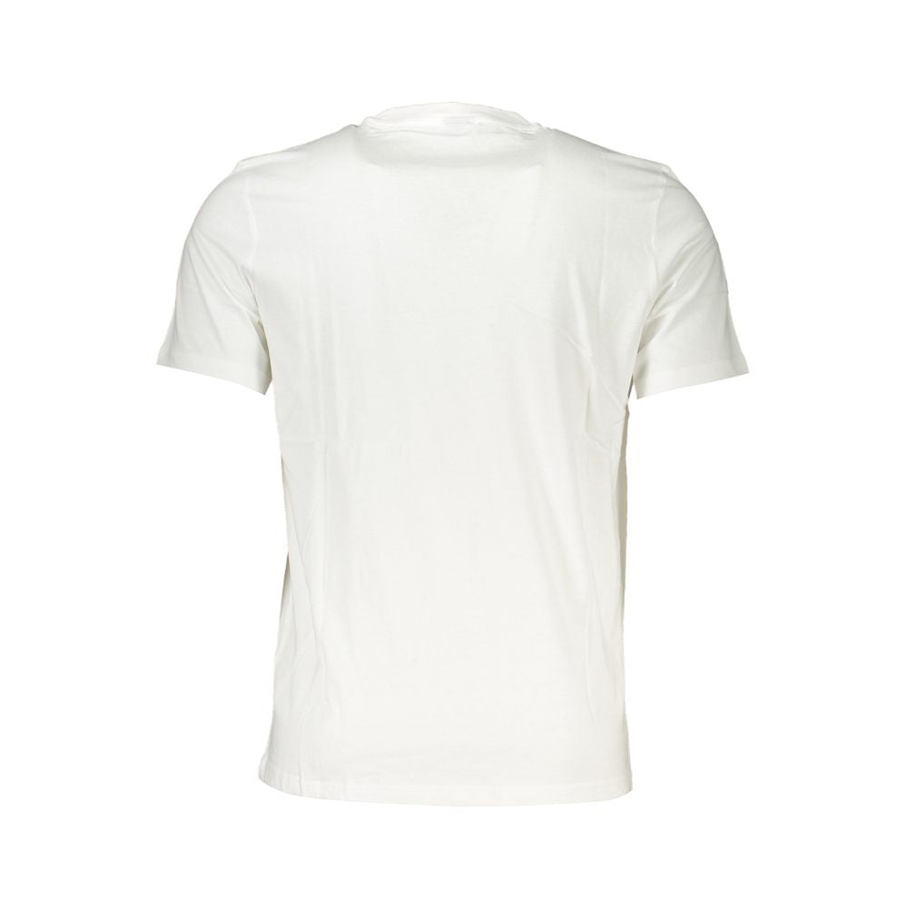 Back view of North Sails white cotton t-shirt with short sleeves and crew neck, featuring logo print.
