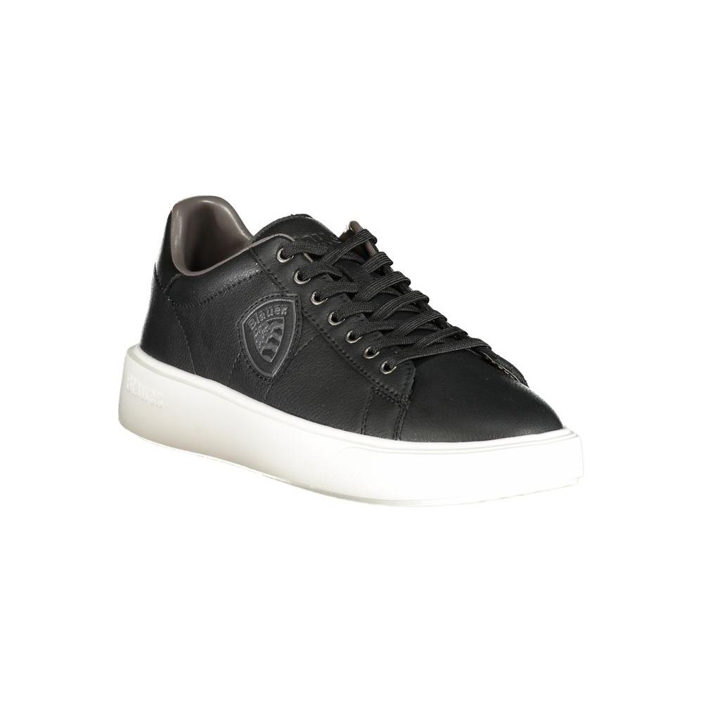 Blauer black leather men's sneaker with white sole, lace-up design, and branded logo for stylish athletic fashion.
