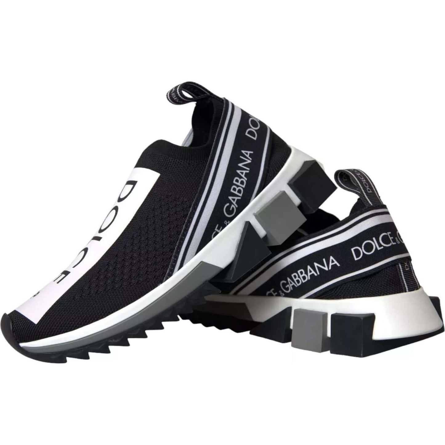 Dolce & Gabbana Sorrento sock sneakers in black and white, featuring a logo print and decorative rubber sole.