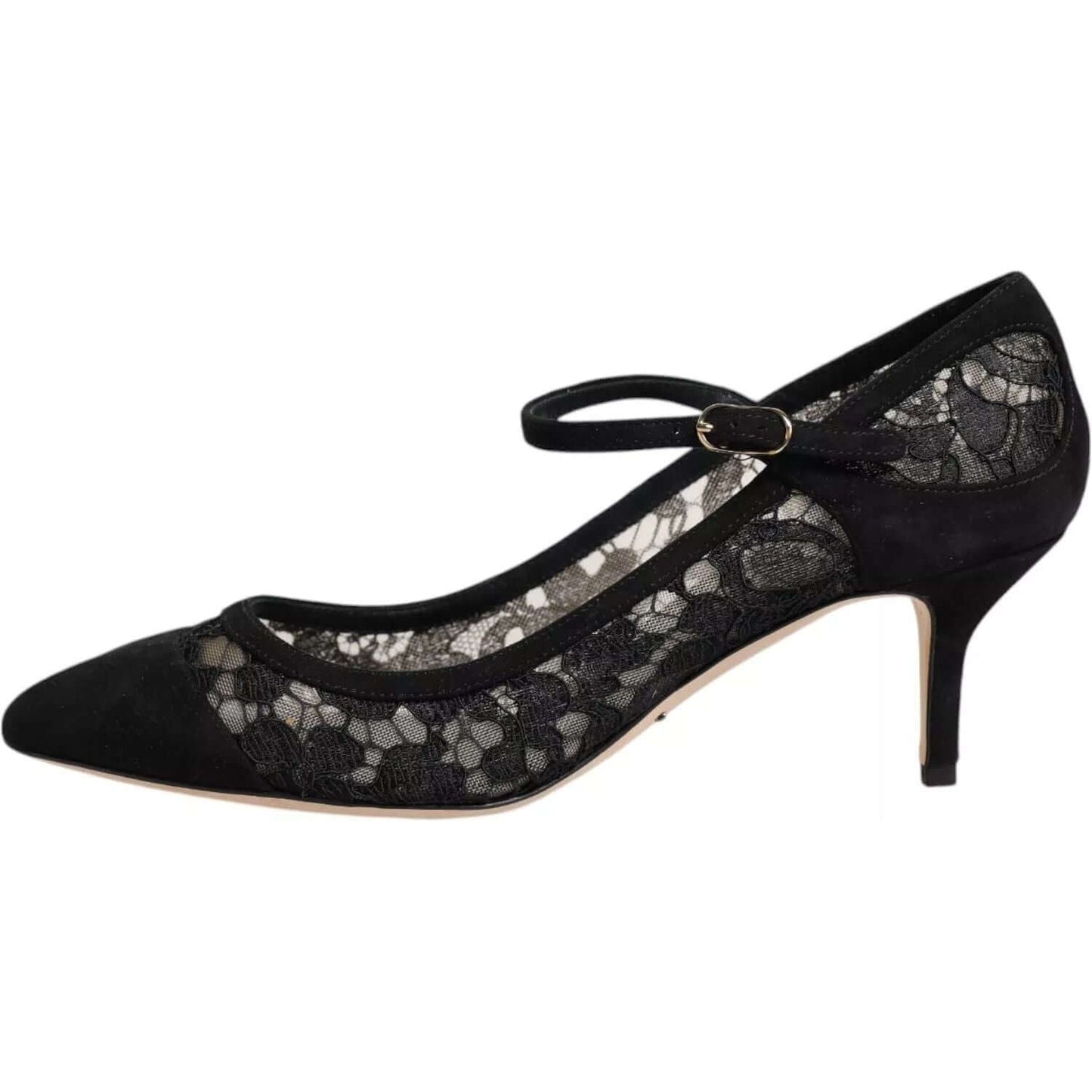 Dolce & Gabbana Black Mary Jane Taormina Lace Pumps with Viscose and Cotton Blend, Leather Sole, Made in Italy