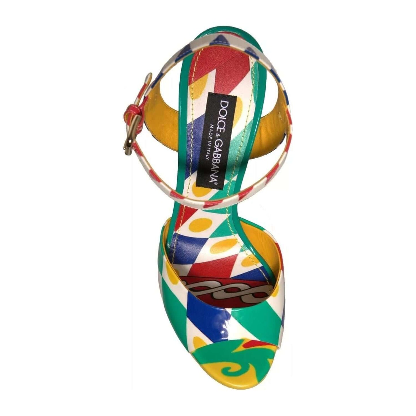 Dolce & Gabbana multicolor carretto ankle strap heel sandal with buckle closure and logo detail, made from calf leather.