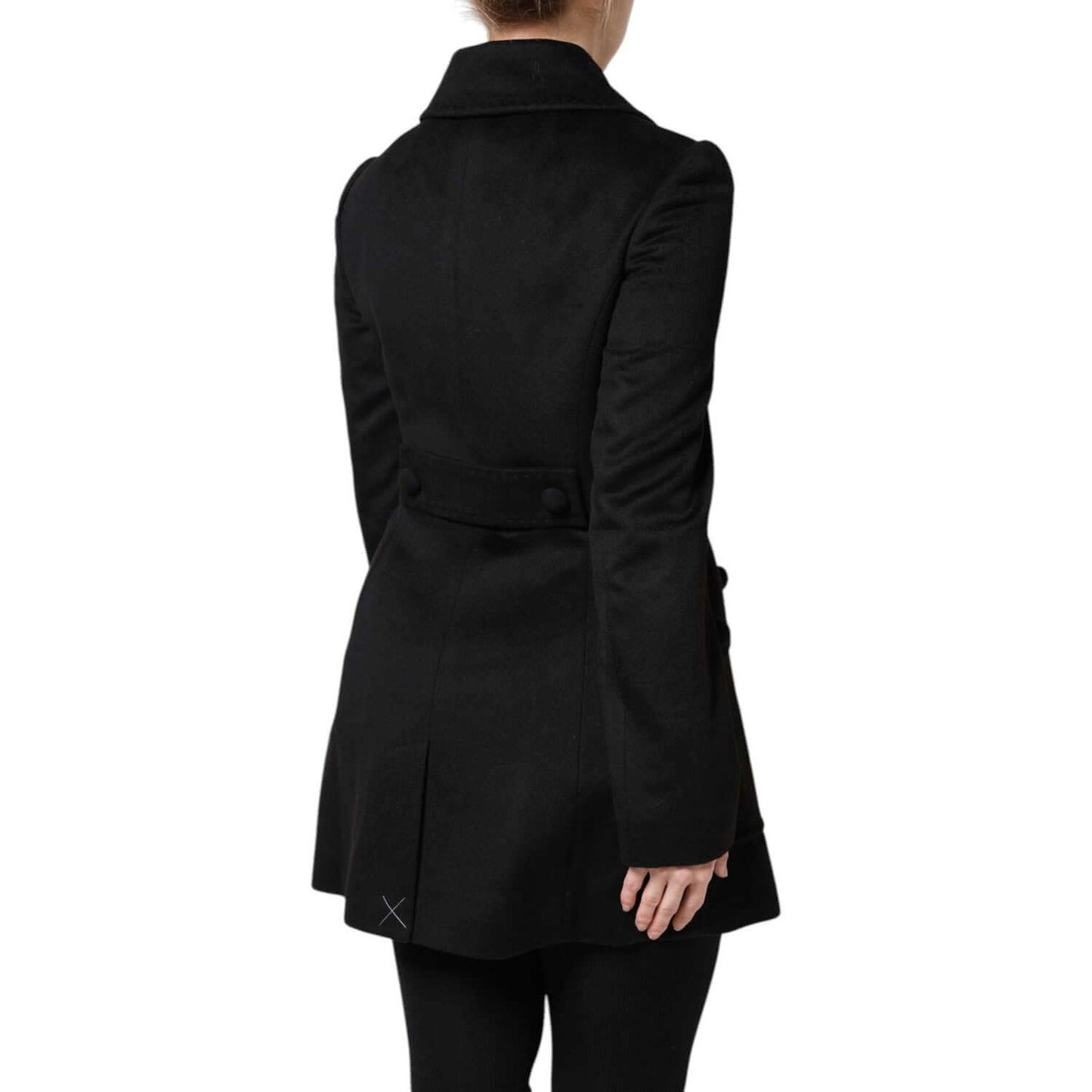 Back view of Dolce & Gabbana Black Wool Sartoria Italiano Blazer Jacket with double-breasted design and button closure, made in Italy.