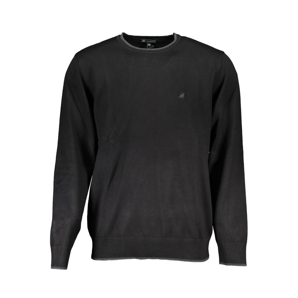 U.S. Grand Polo black nylon sweater with overlong sleeves, crew neck, contrast details, and embroidered logo.