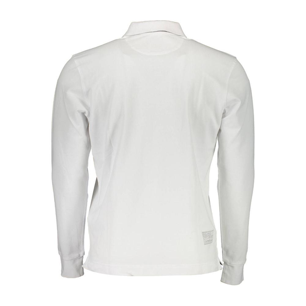 Back view of La Martina elegant long-sleeved polo shirt with contrast detailing, featuring a classic collar and embroidered logo.