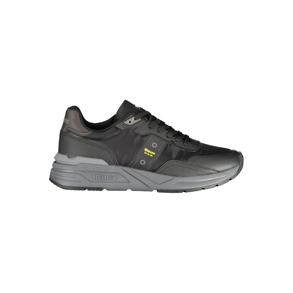Blauer black polyester sneaker with laces, contrasting details, and logo, ideal sports shoe for comfort and style.