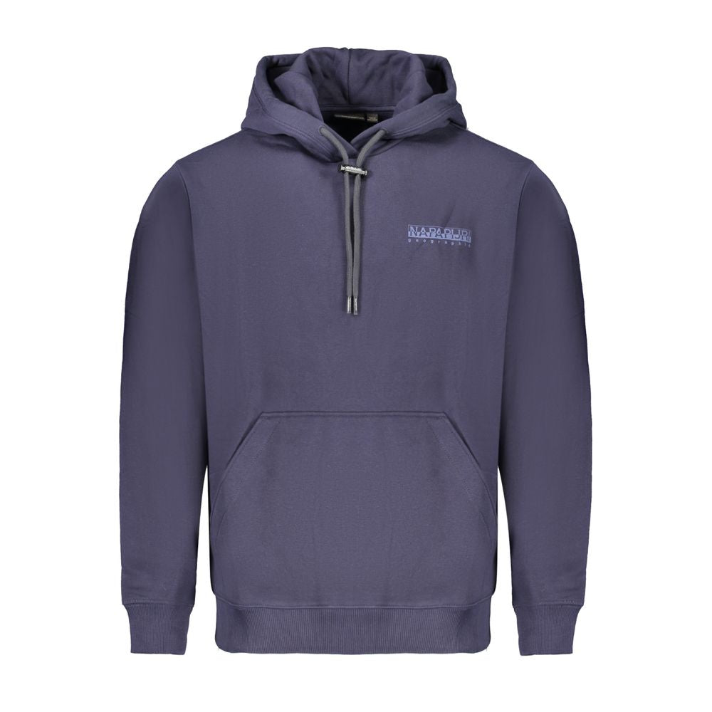 Napapijri blue cotton sweater, long sleeve hoodie, loose fit, central pocket, logo print.