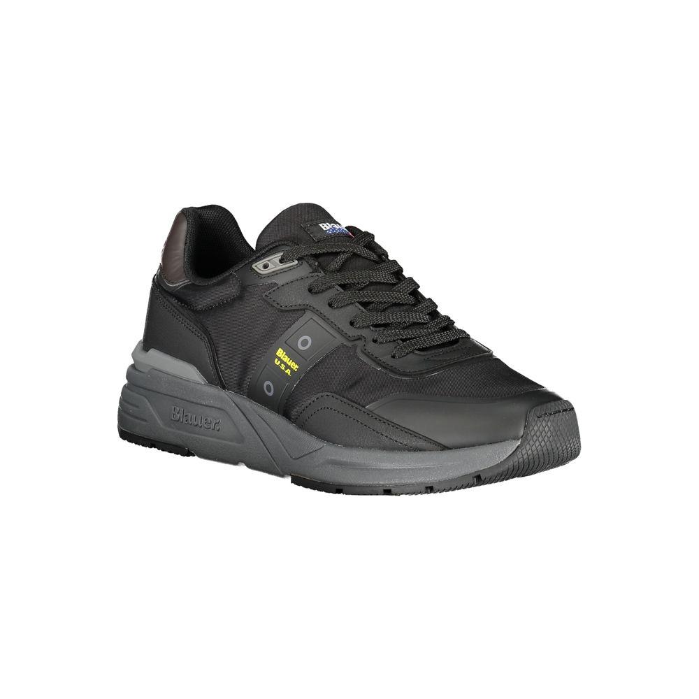 Blauer black polyester sneaker with laces, contrasting details, logo, and modern design. Sporty shoe for comfort and style.